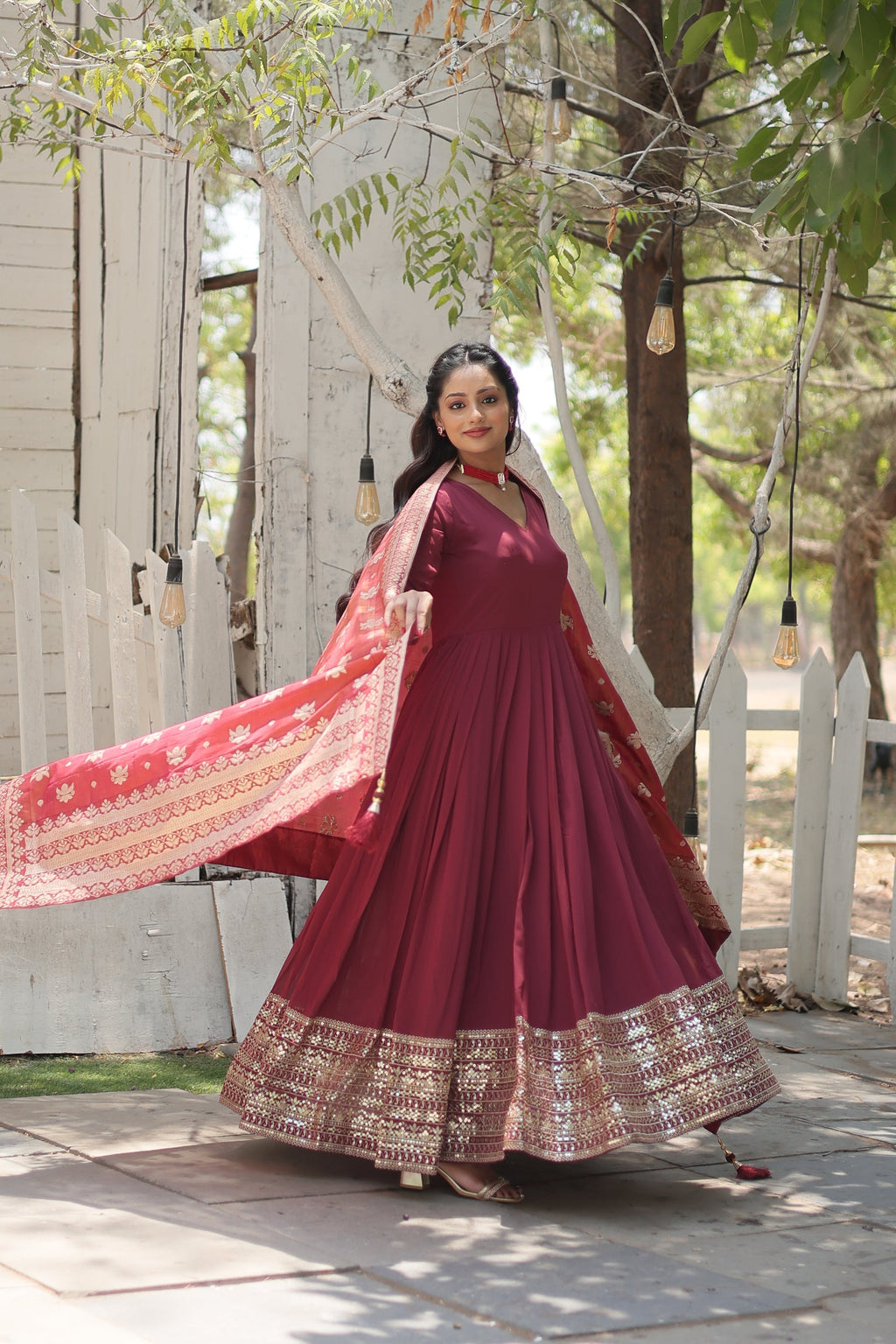 Dark pink georgette Tiya designer Anarkali gown