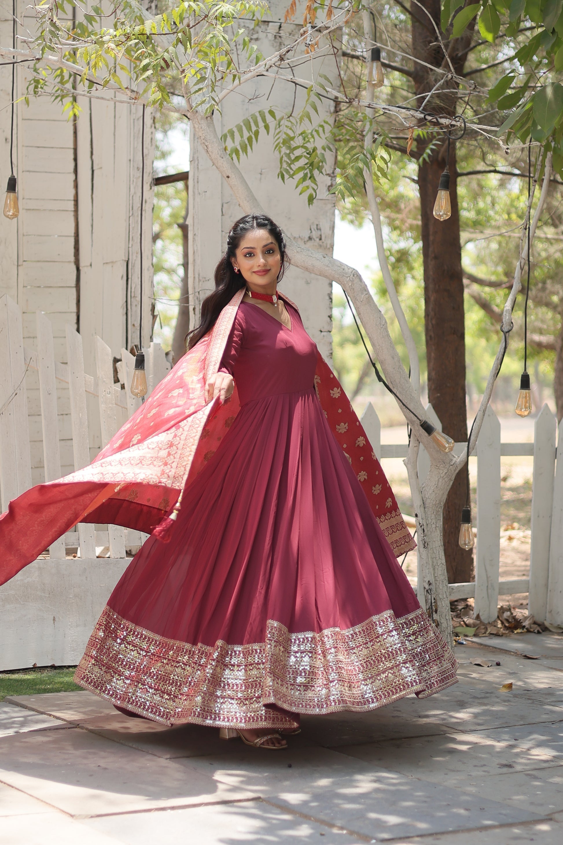Dark pink georgette Tiya designer Anarkali gown
