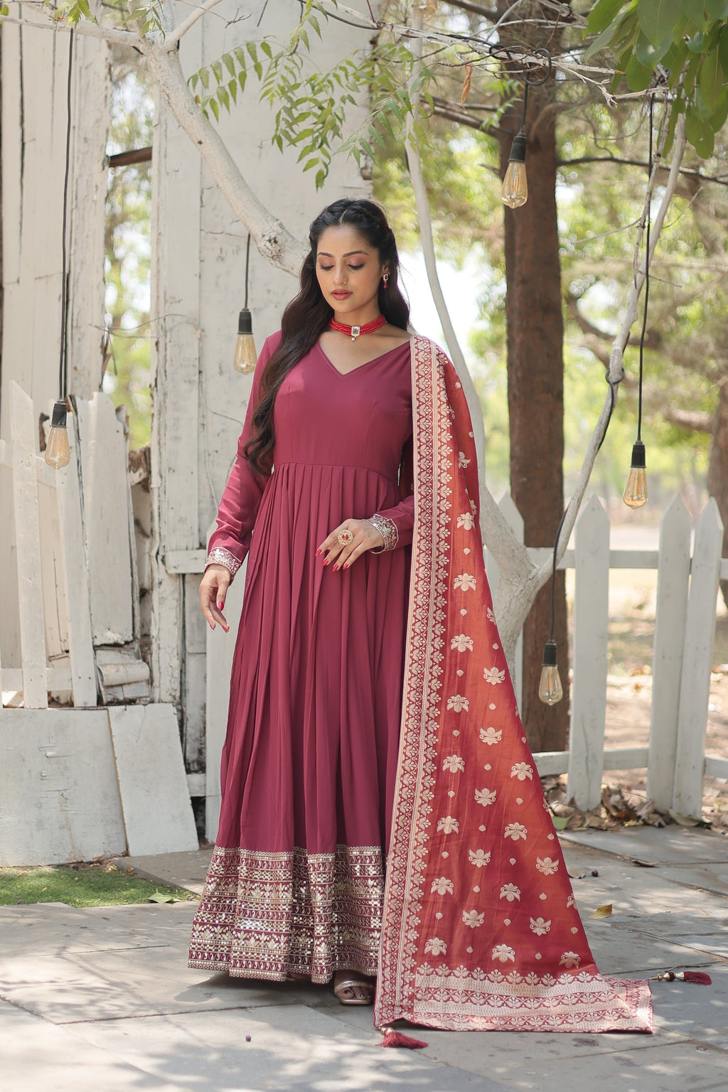 Dark pink georgette Tiya designer Anarkali gown