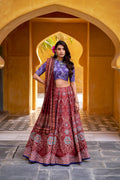 Rajeshwari maroon vaishali silk printed beads work lehenga choli set