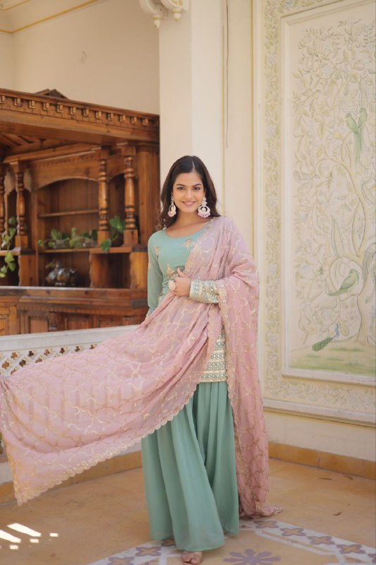 Vindhyavasini georgette embroidered kurti sharara set