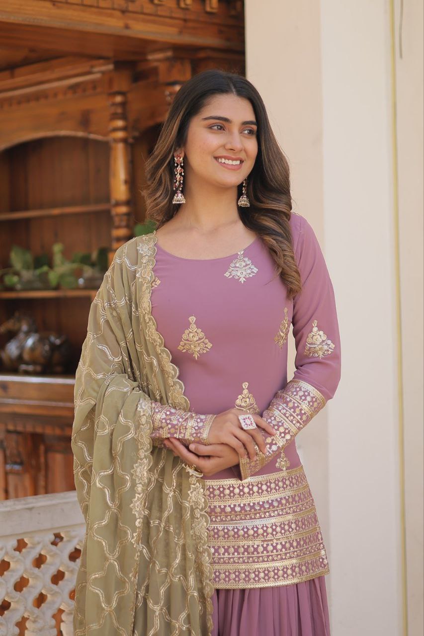 Vindhyavasini georgette embroidered kurti sharara set