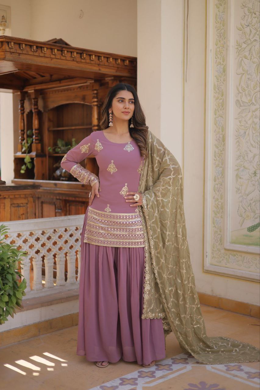 Vindhyavasini georgette embroidered kurti sharara set