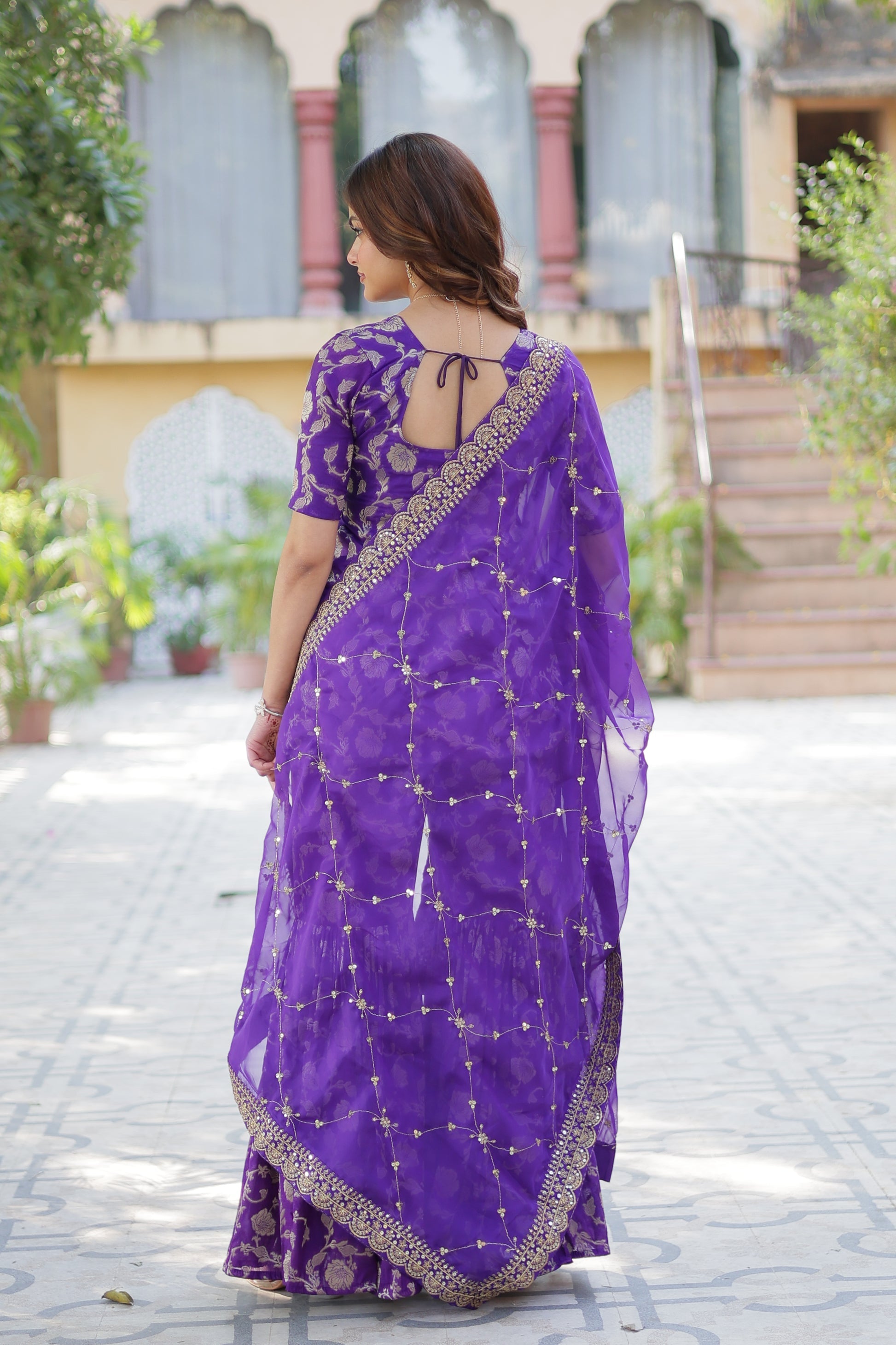 Purple viscose georgette jacquard Triya designer gharara suit