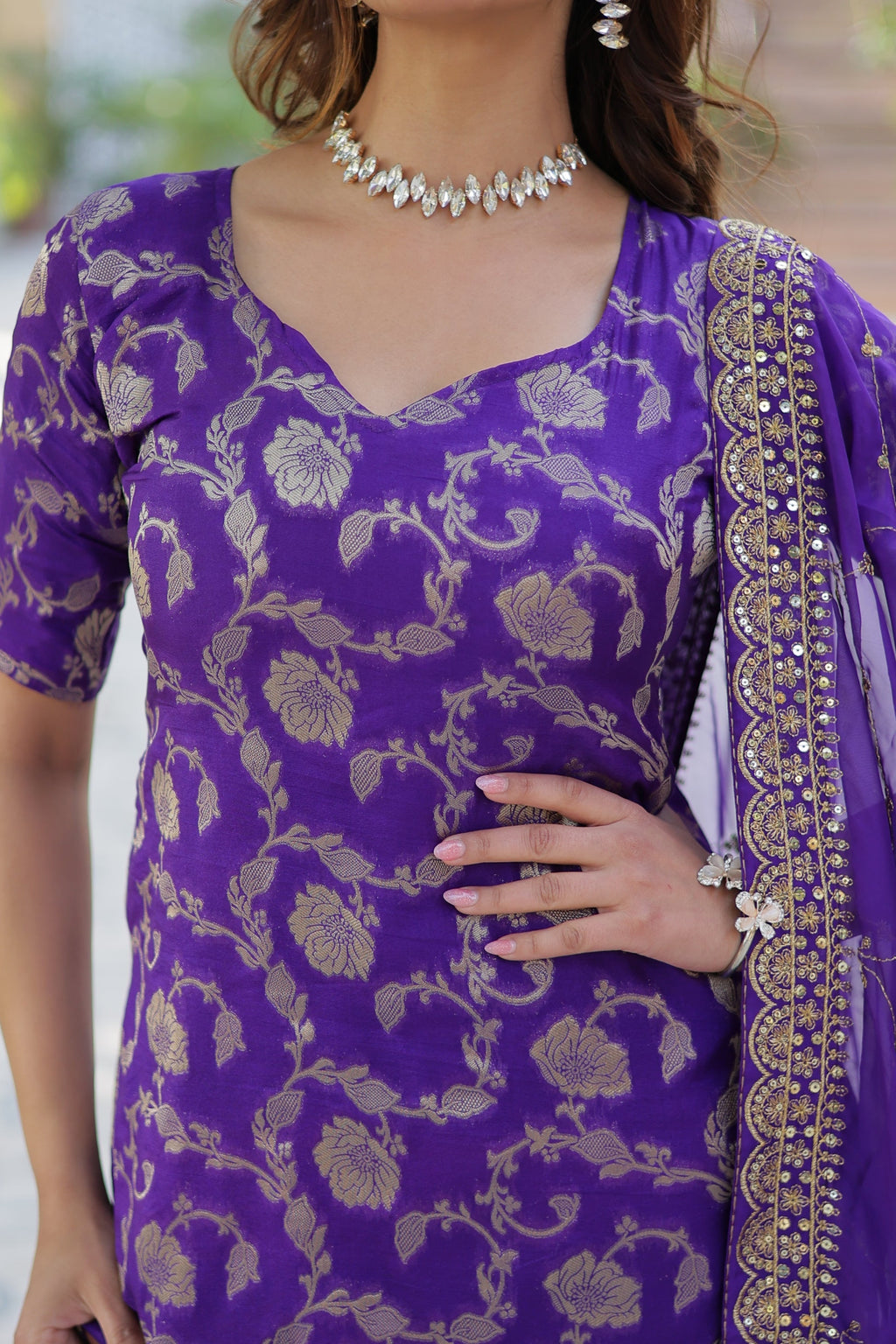 Purple viscose georgette jacquard Triya designer gharara suit