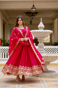 Pink star georgette sequins embroidered gown with dupatta