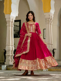 Pink faux blooming sequins embroidered gown with dupatta