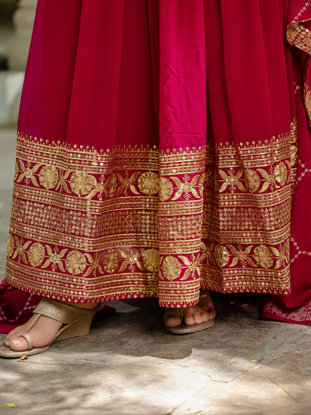 Pink faux blooming sequins embroidered gown with dupatta
