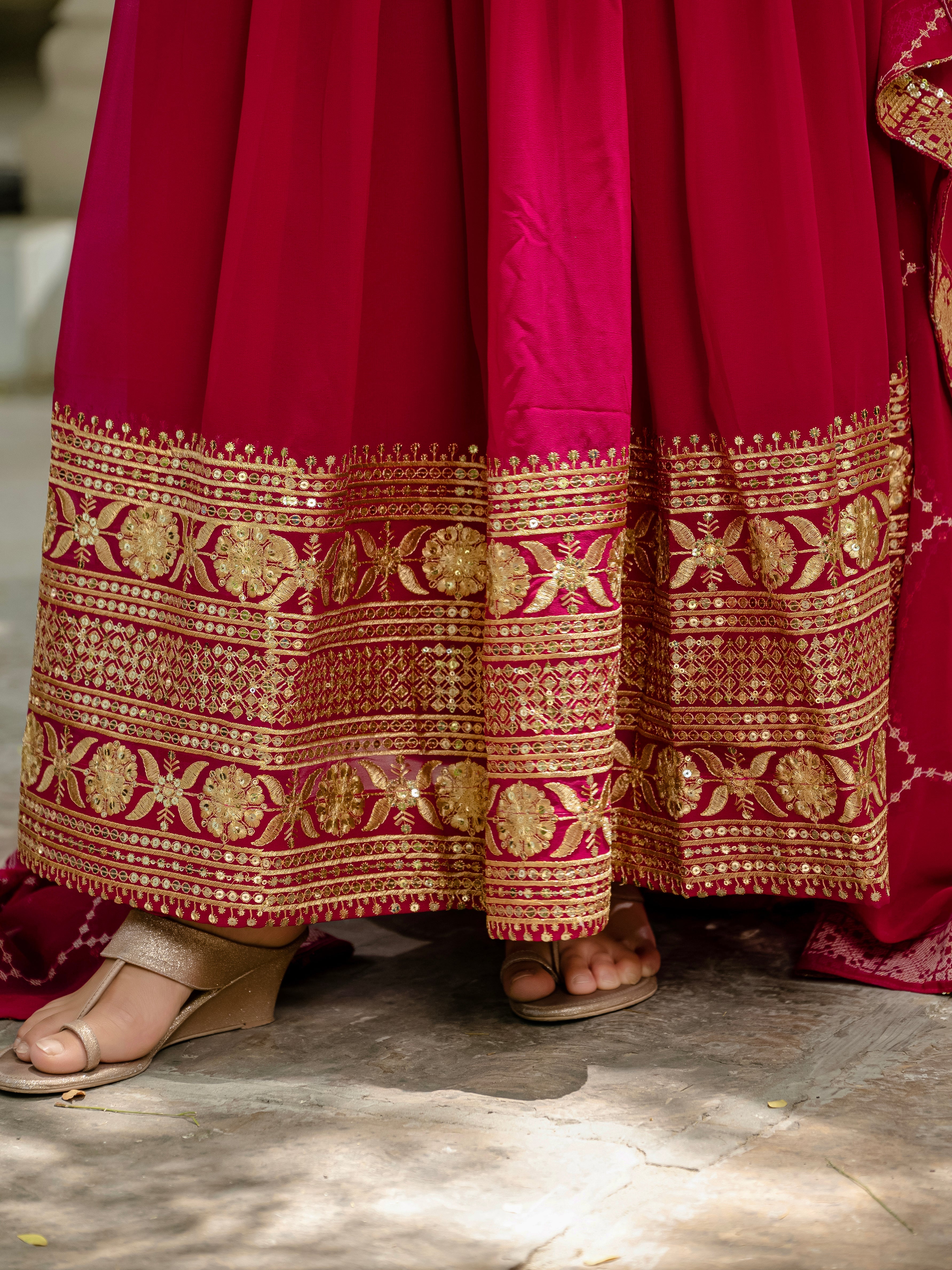 Pink faux blooming sequins embroidered gown with dupatta