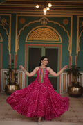 Pink leheriya print chinon Vandana designer sleeveless gown