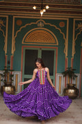 Purple leheriya print chinon Vandana designer sleeveless gown