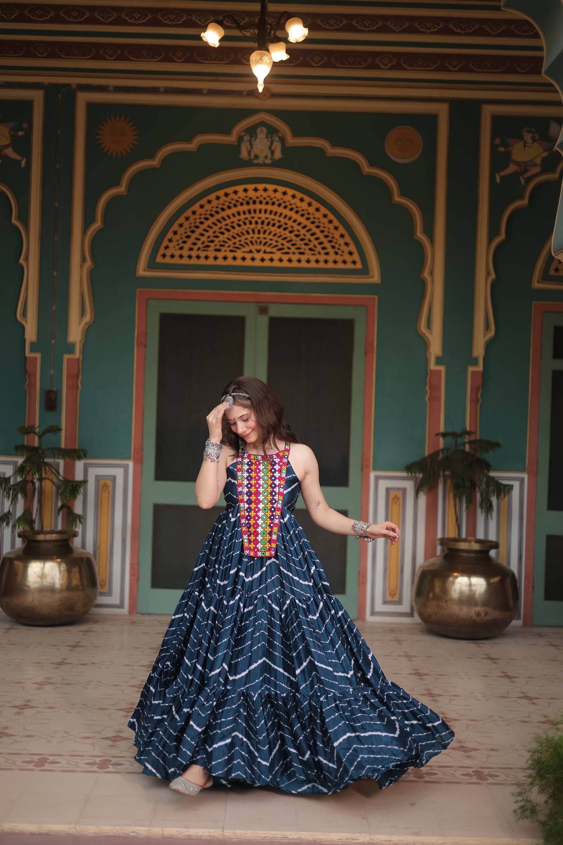Rama leheriya print chinon Vandana designer sleeveless gown