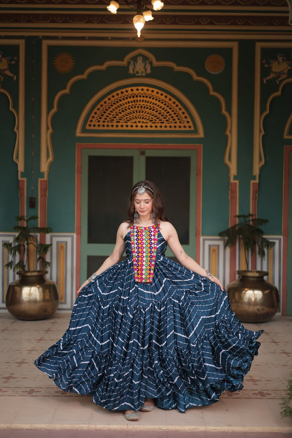 Rama leheriya print chinon Vandana designer sleeveless gown