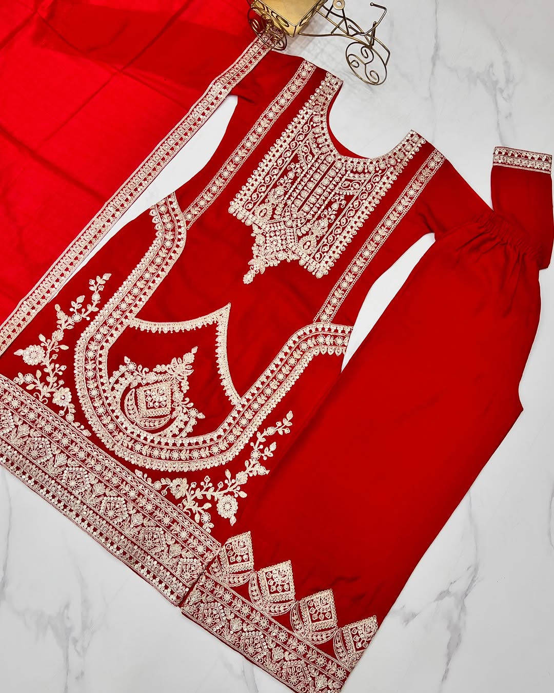 Varnisha Silk Red Kurti Plazzo Set