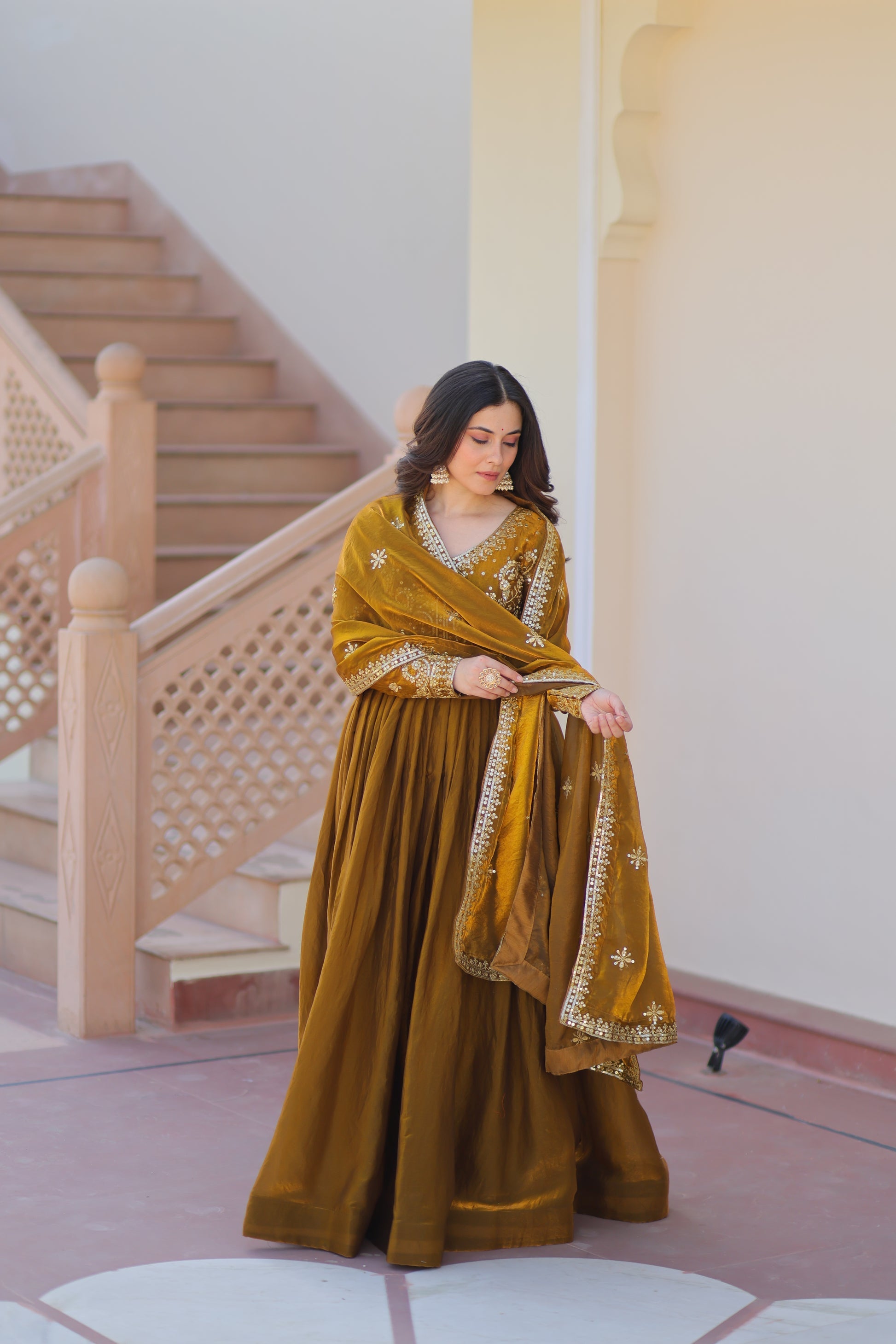 Shop this silk gown for women – a stunning designer gown for women, perfect as a party wear gown, wedding dress for women, or ethnic gown online.