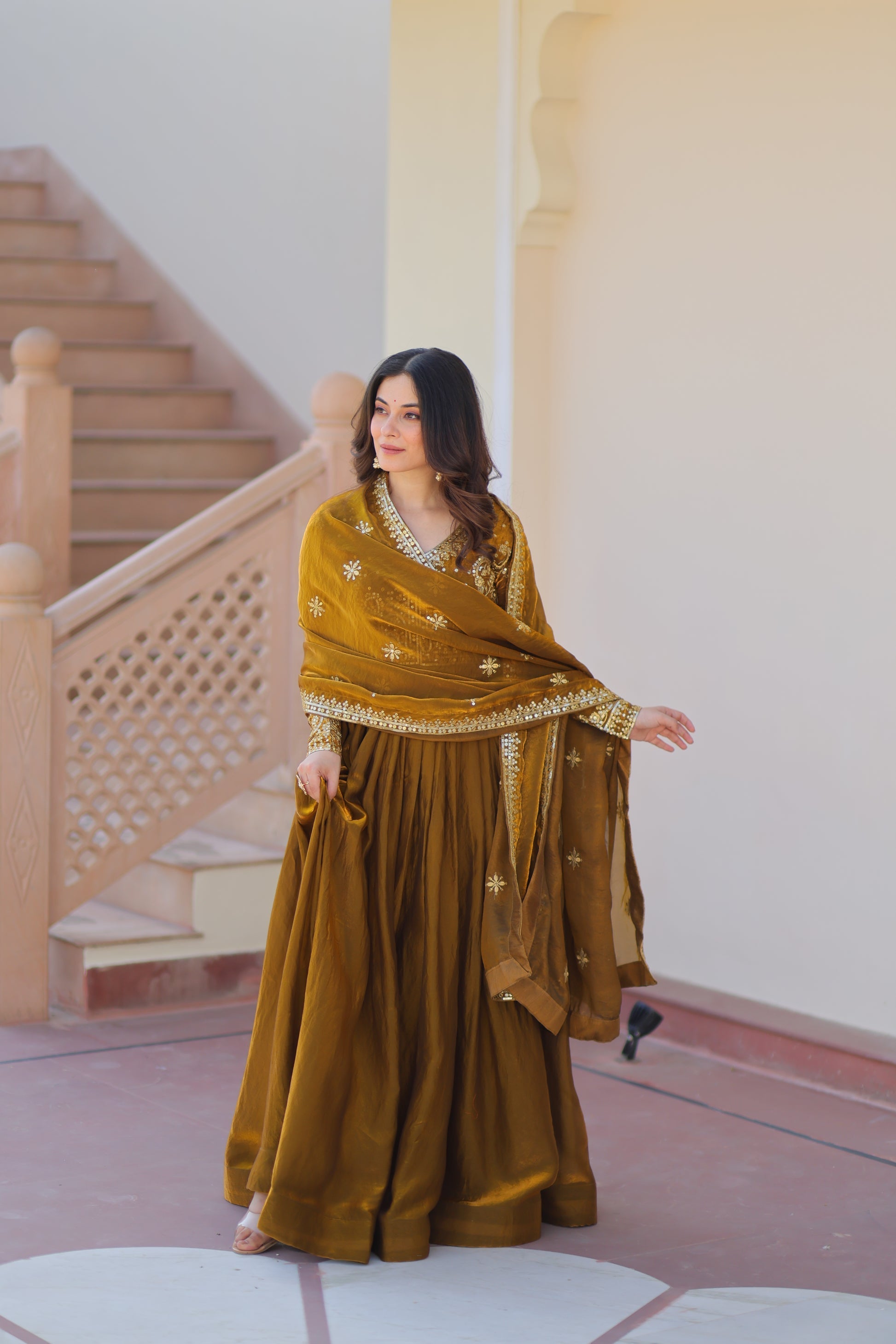 Shop this silk gown for women – a stunning designer gown for women, perfect as a party wear gown, wedding dress for women, or ethnic gown online.