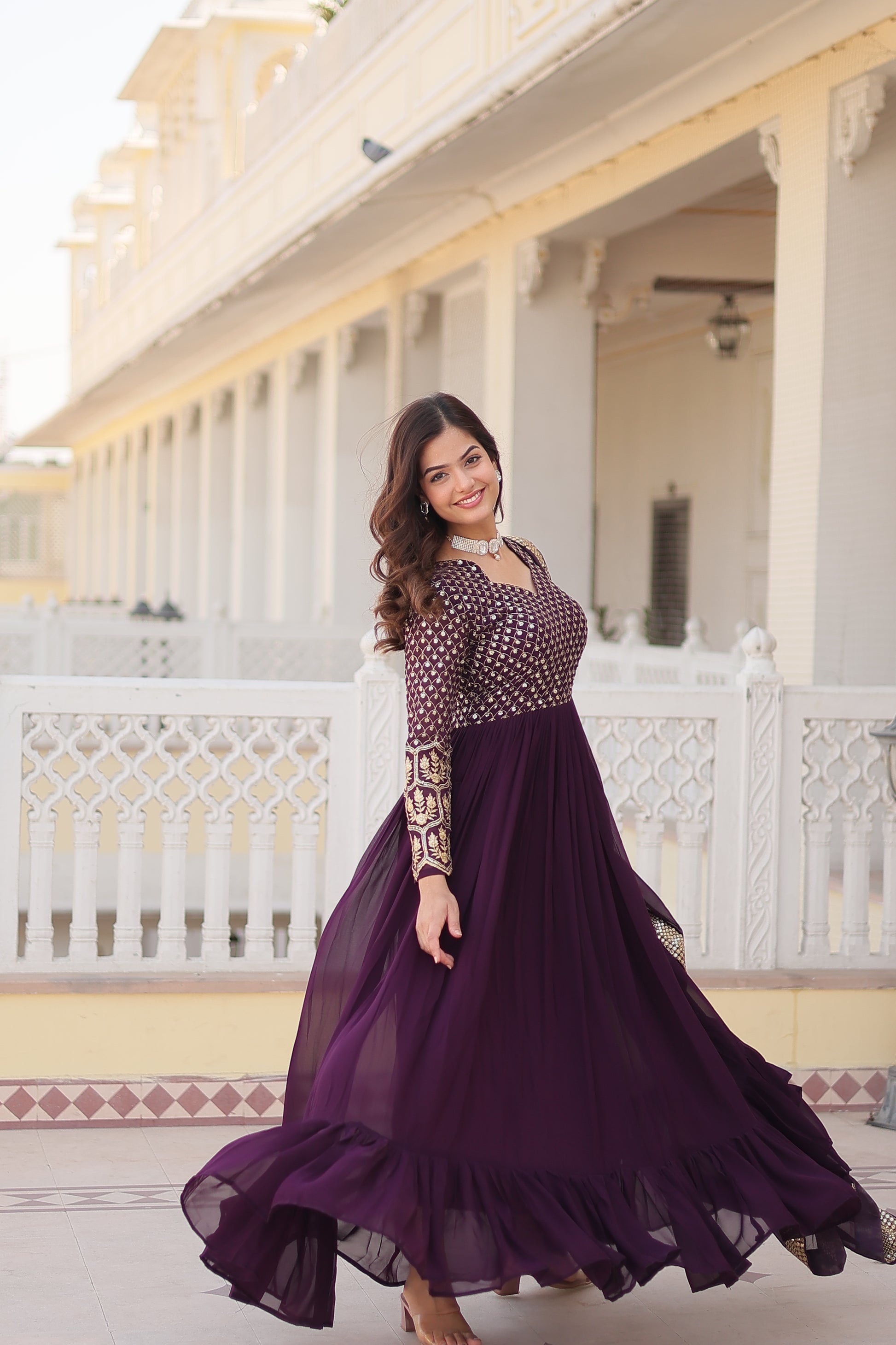Vastavi purple georgette embroidered Anarkali gown set