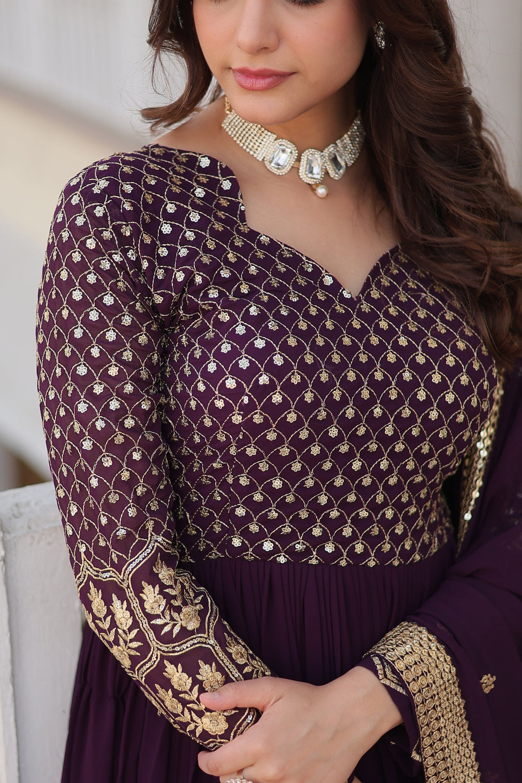 Vastavi purple georgette embroidered Anarkali gown set
