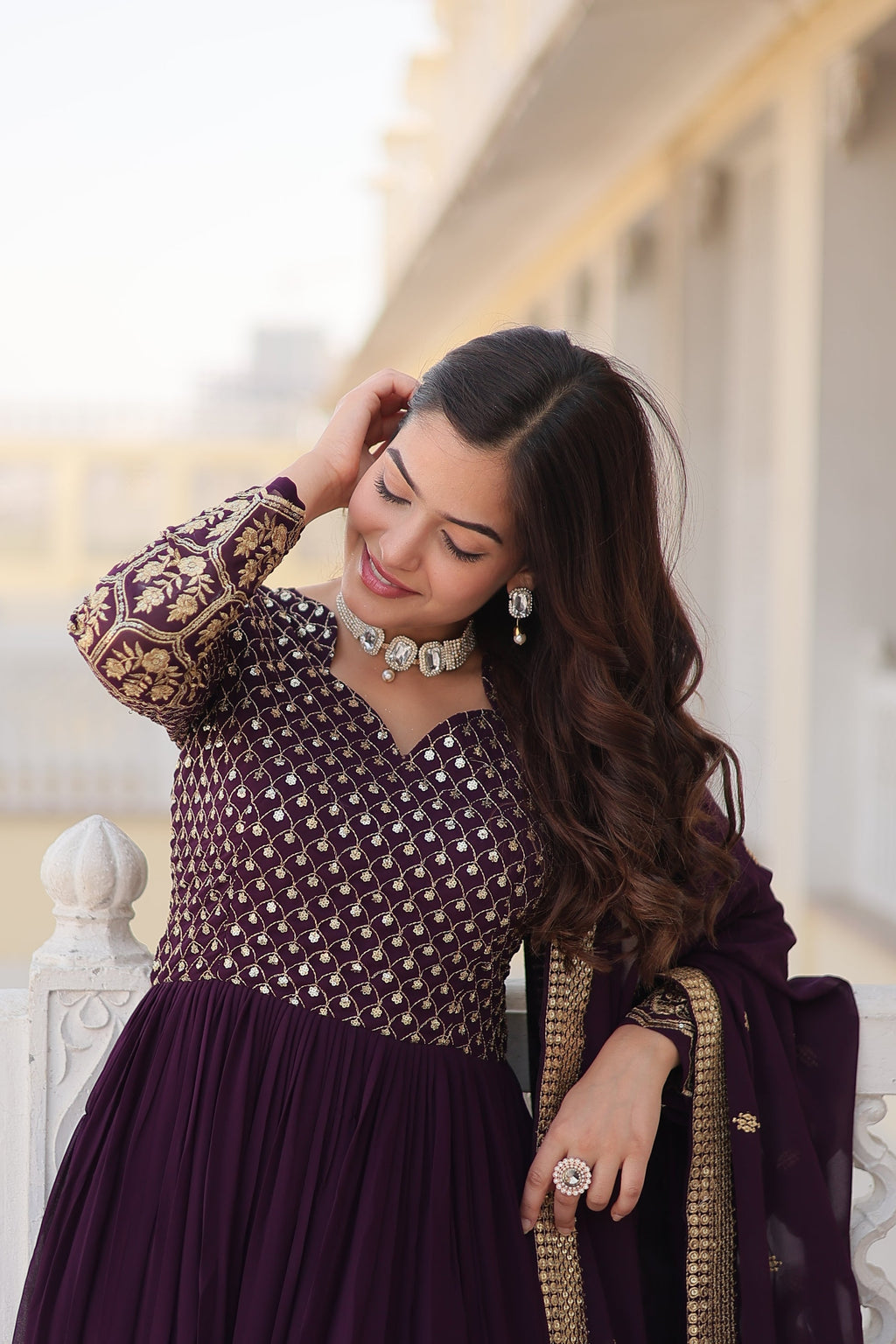 Vastavi purple georgette embroidered Anarkali gown set