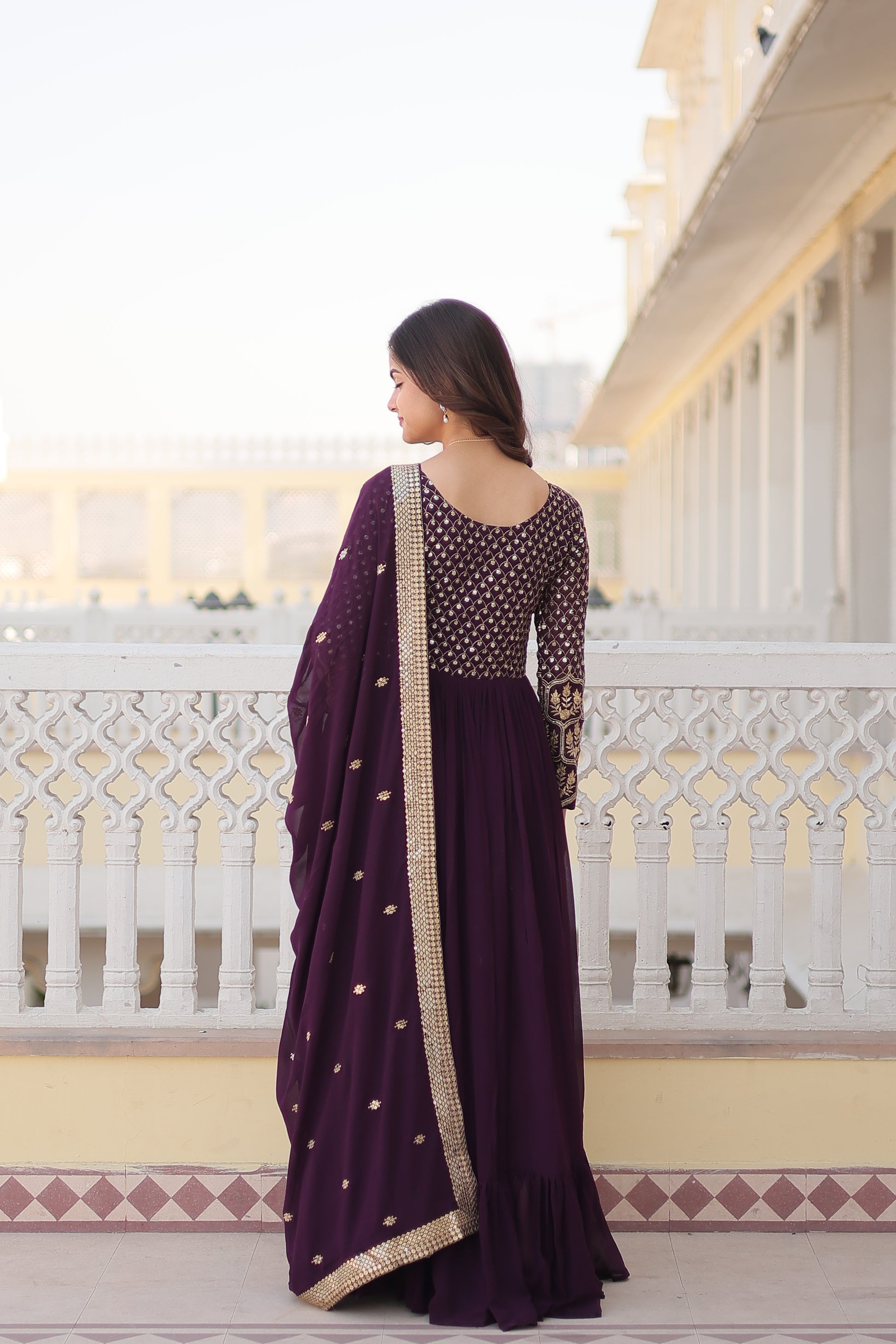 Vastavi purple georgette embroidered Anarkali gown set