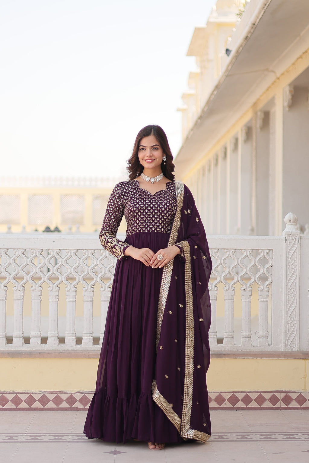 Vastavi purple georgette embroidered Anarkali gown set