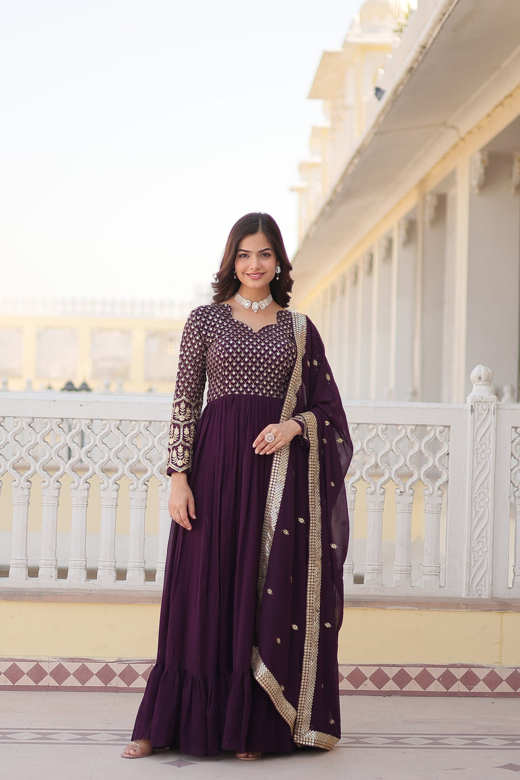 Vastavi purple georgette embroidered Anarkali gown set