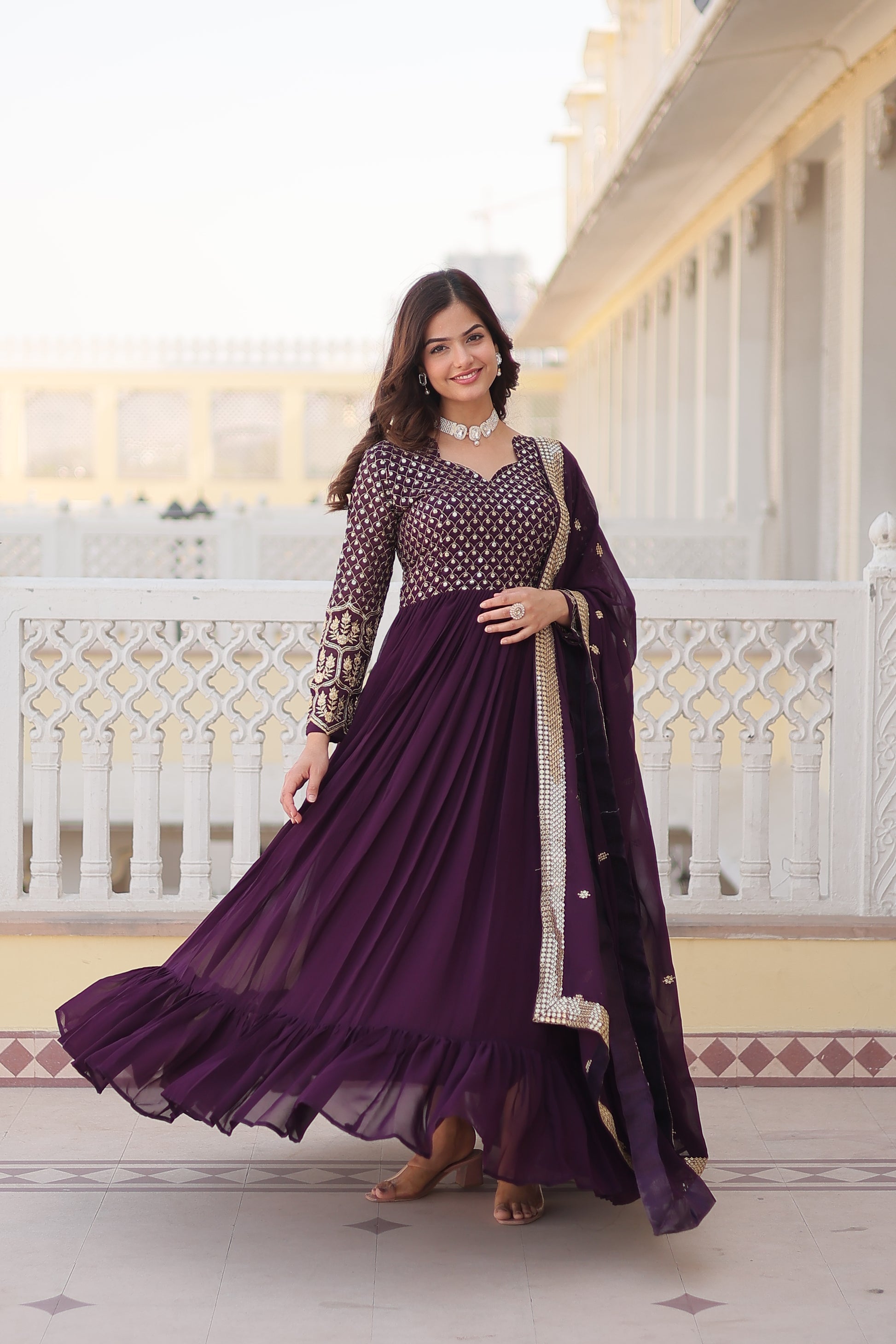 Vastavi purple georgette embroidered Anarkali gown set