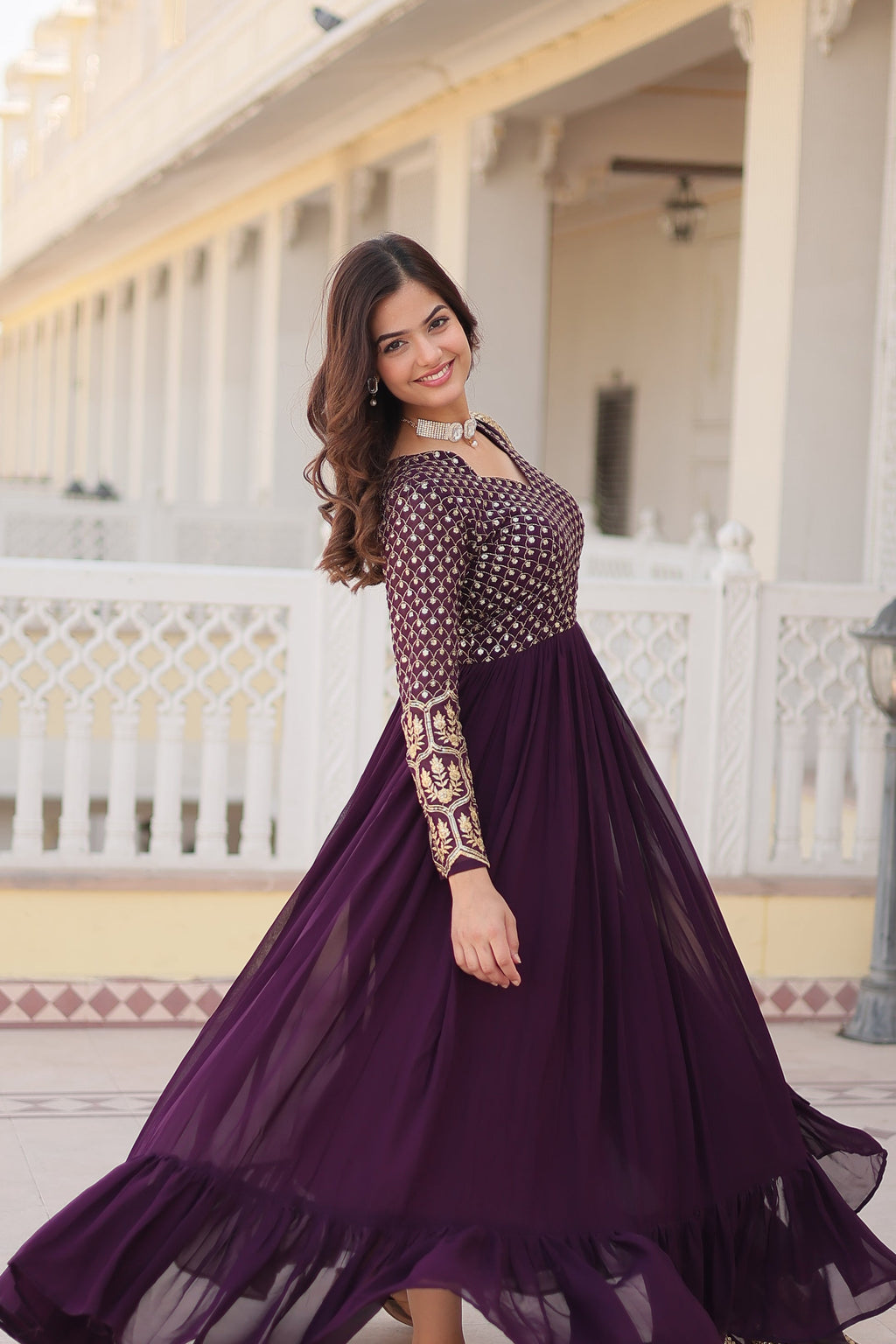 Vastavi purple georgette embroidered Anarkali gown set
