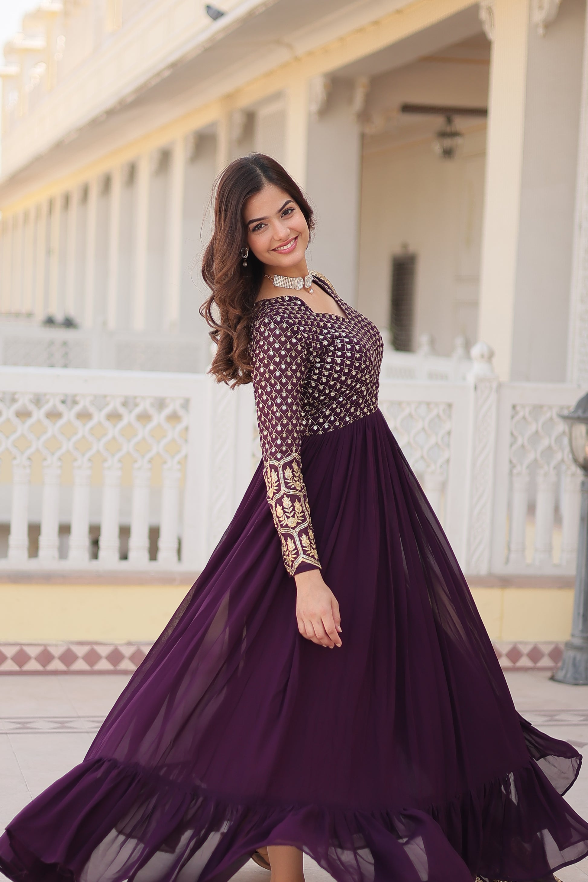 Vastavi purple georgette embroidered Anarkali gown set