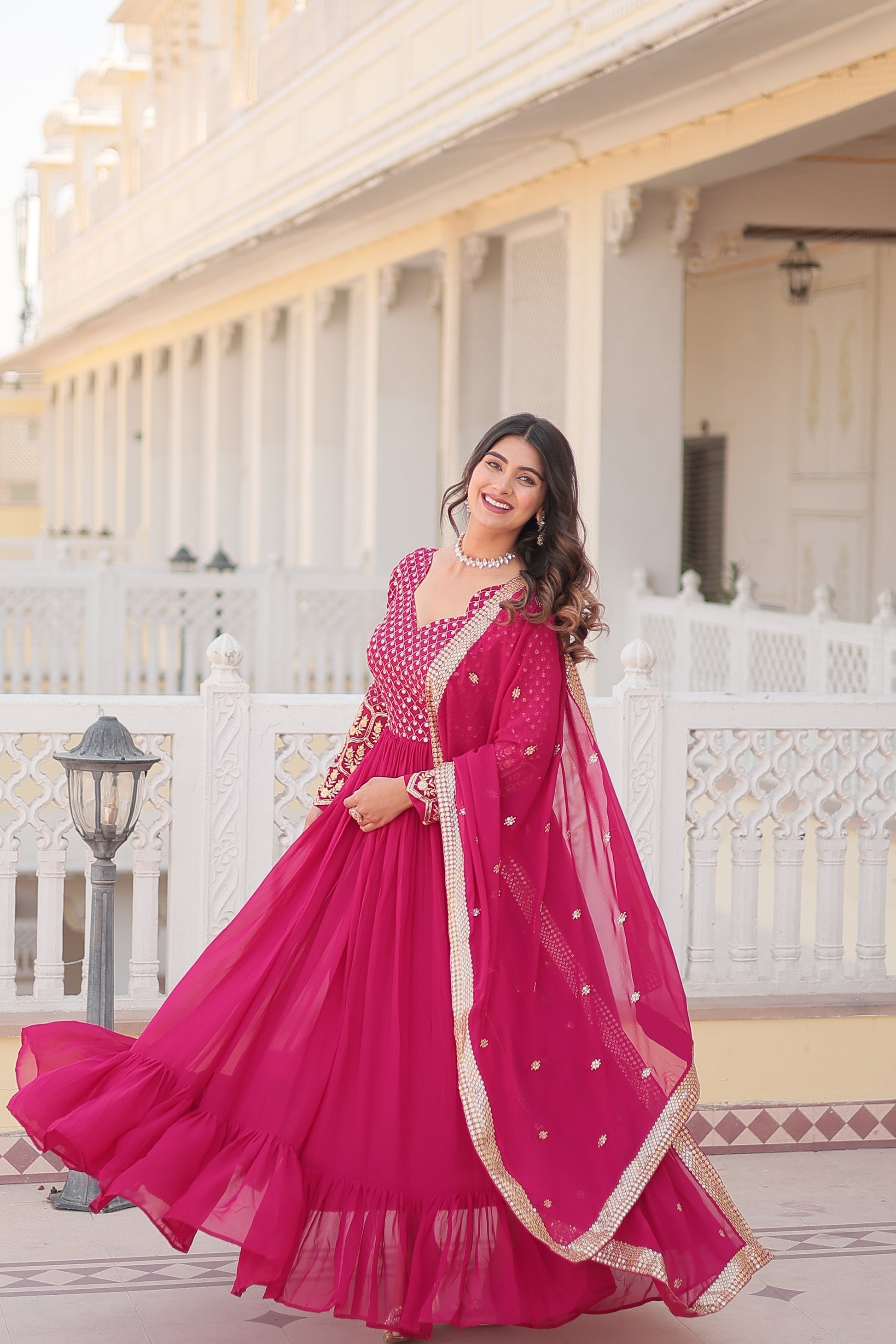 Vastavi pink georgette embroidered Anarkali gown set