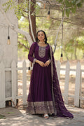 Vasundhara purple faux blooming Anarkali gown suit set