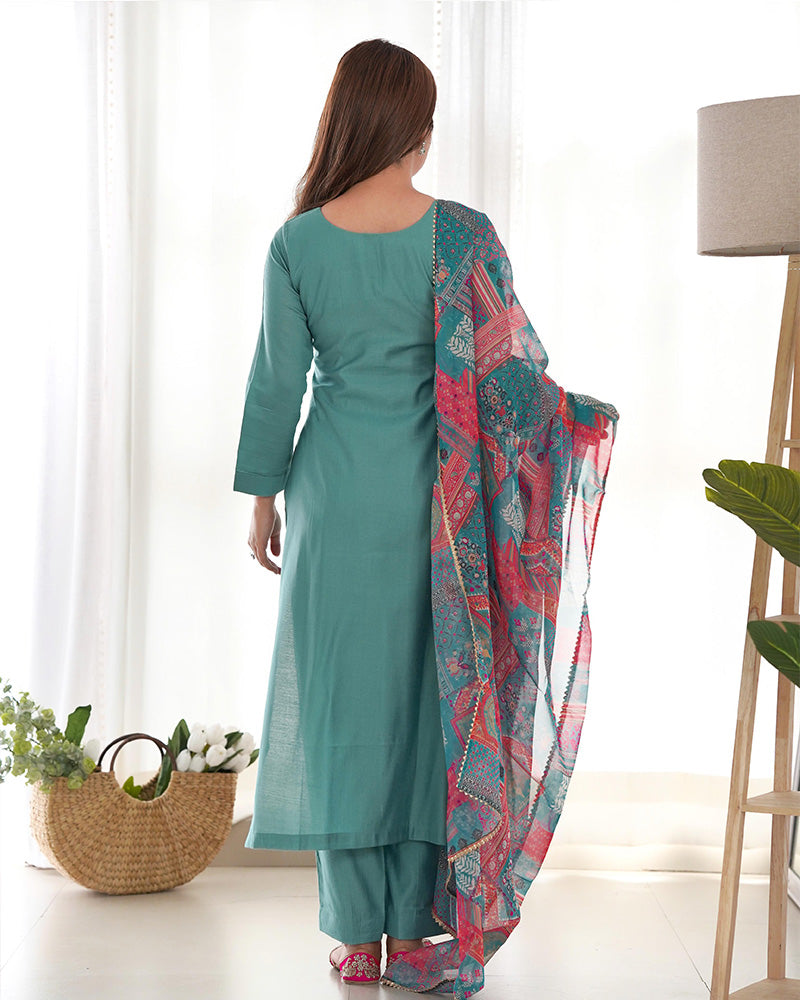 Teal viscose Vedanya designer straight kurti suit