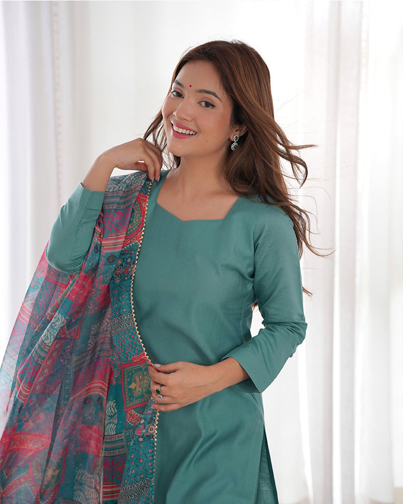 Teal viscose Vedanya designer straight kurti suit