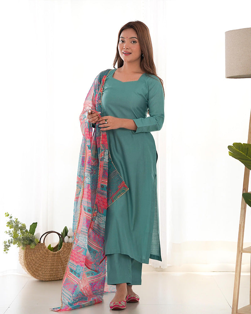 Teal viscose Vedanya designer straight kurti suit
