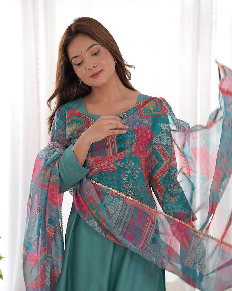 Teal viscose Vedanya designer straight kurti suit
