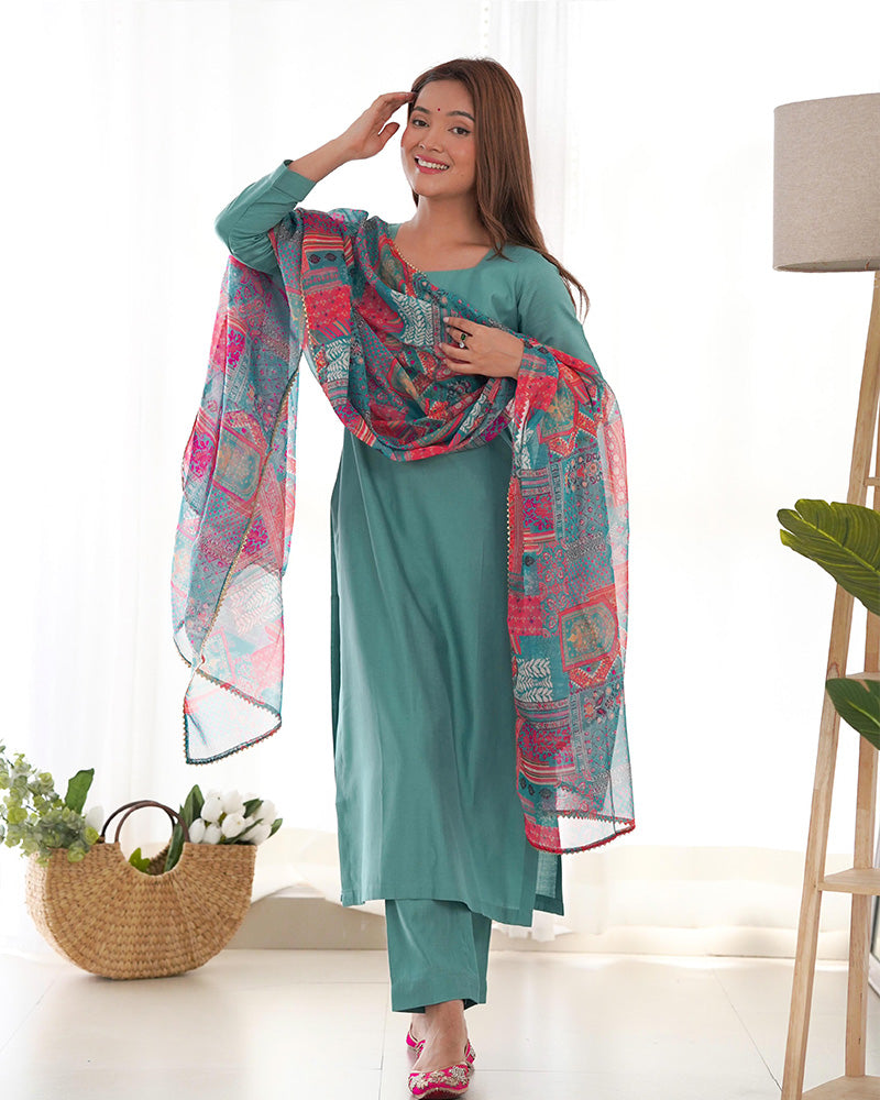 Teal viscose Vedanya designer straight kurti suit