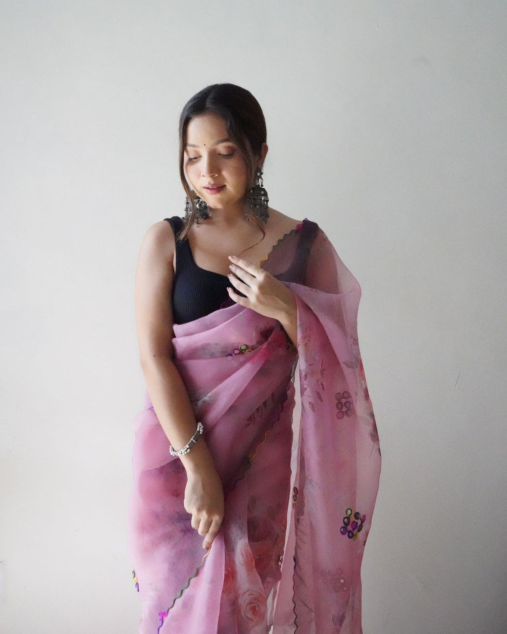 Vibrant Floral Organza Print Saree