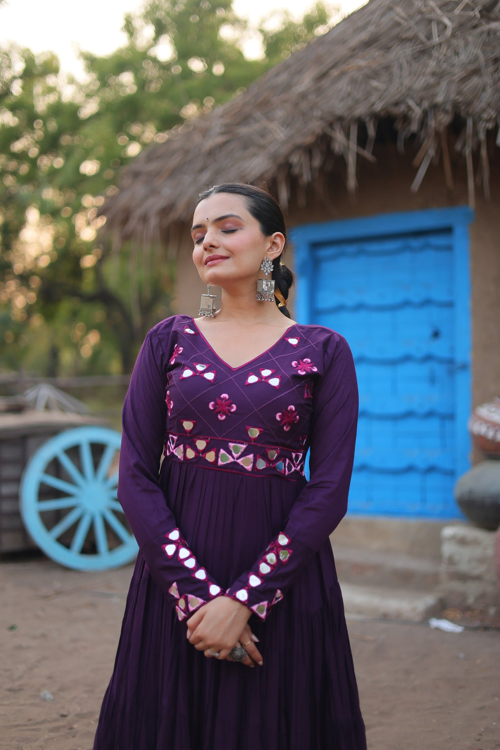 Purple rayon mirror embroidered Vidhi designer Anarkali gown