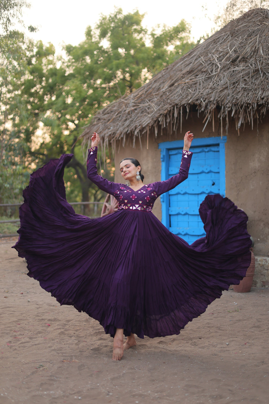 Purple rayon mirror embroidered Vidhi designer Anarkali gown