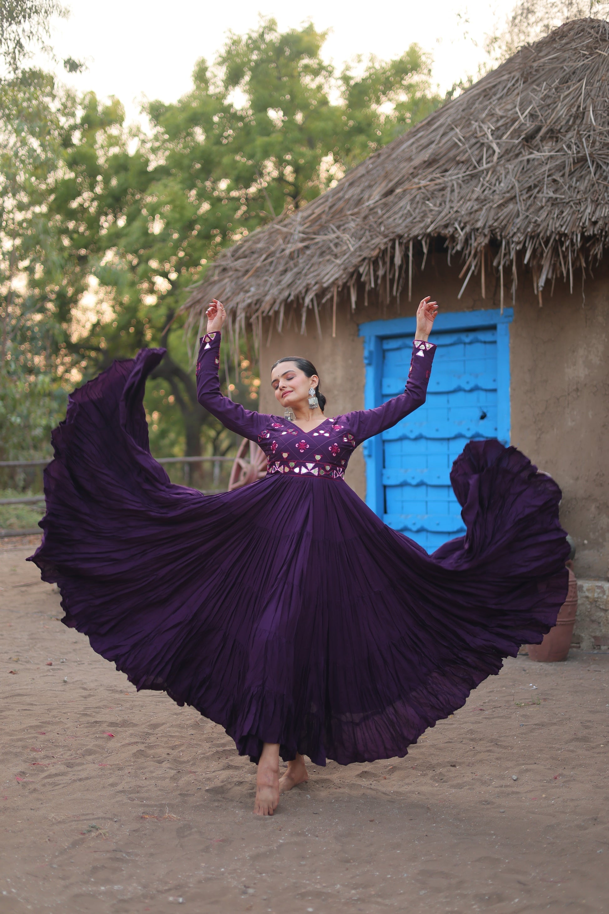 Purple rayon mirror embroidered Vidhi designer Anarkali gown