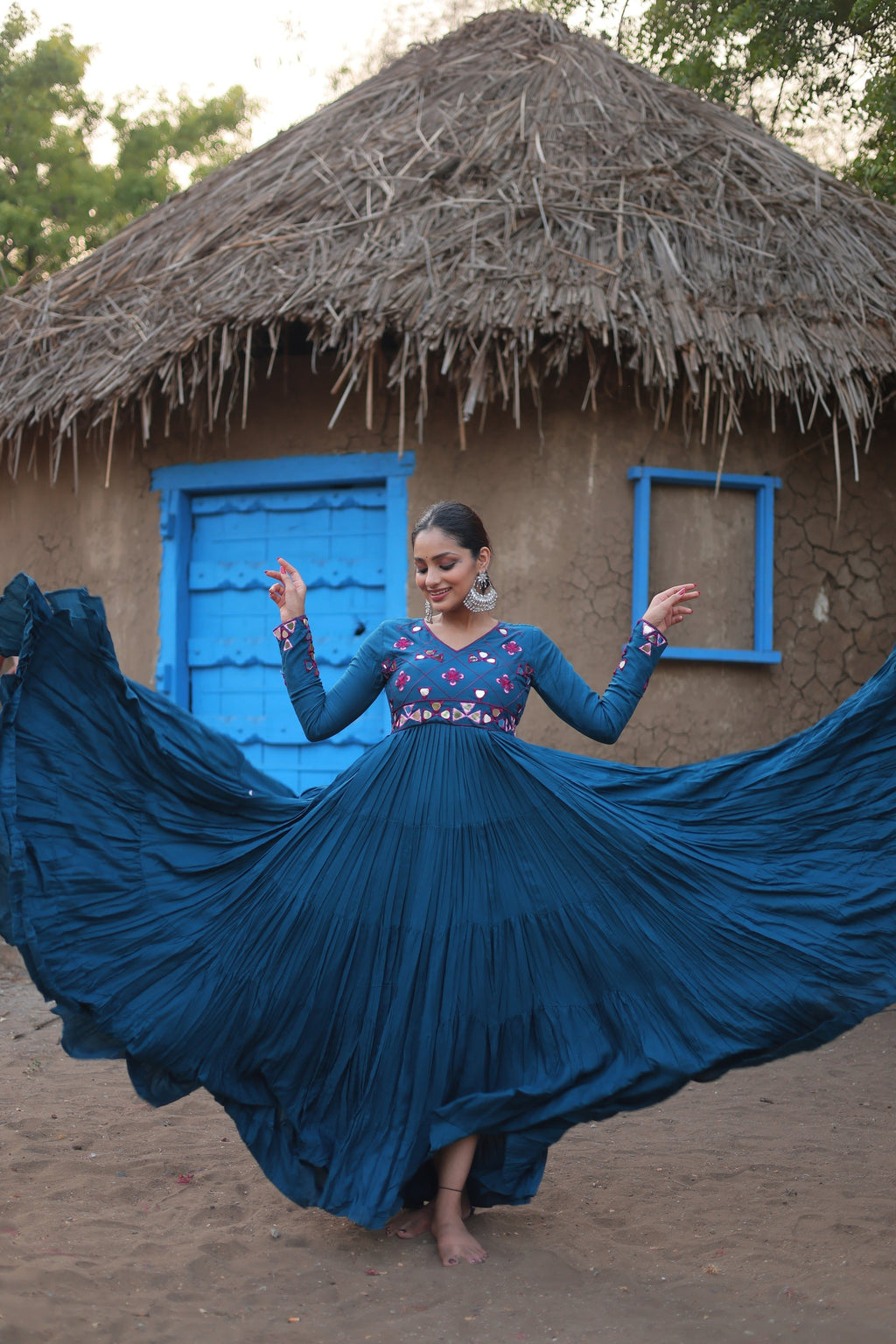 Vidhi Rama pure rayon mirror work Anarkali flared gown