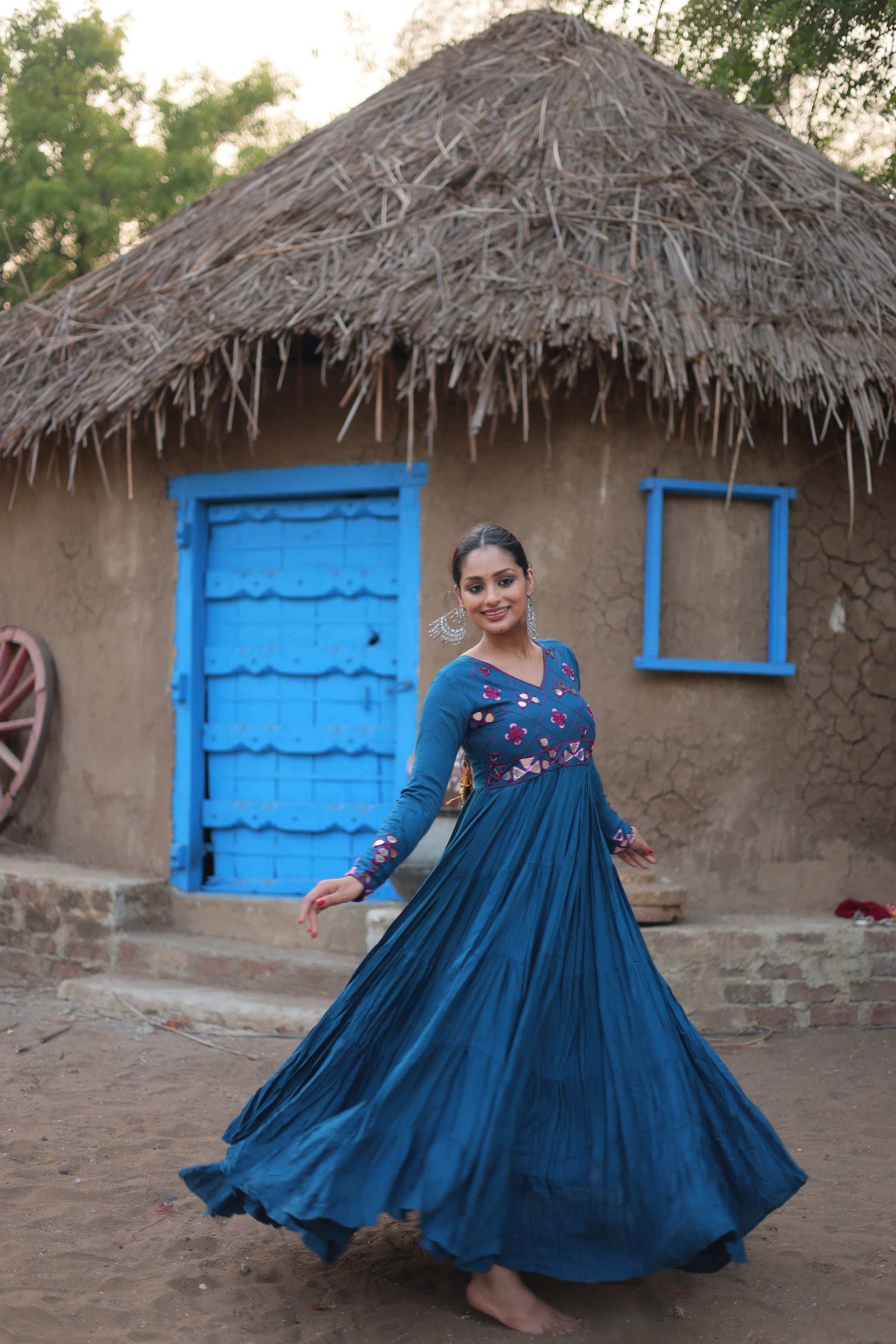 Vidhi Rama pure rayon mirror work Anarkali flared gown