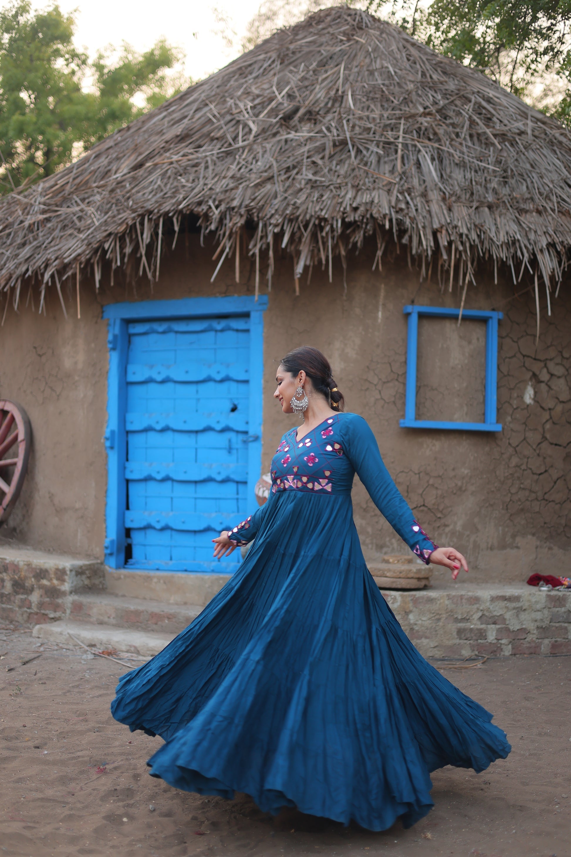 Vidhi Rama pure rayon mirror work Anarkali flared gown