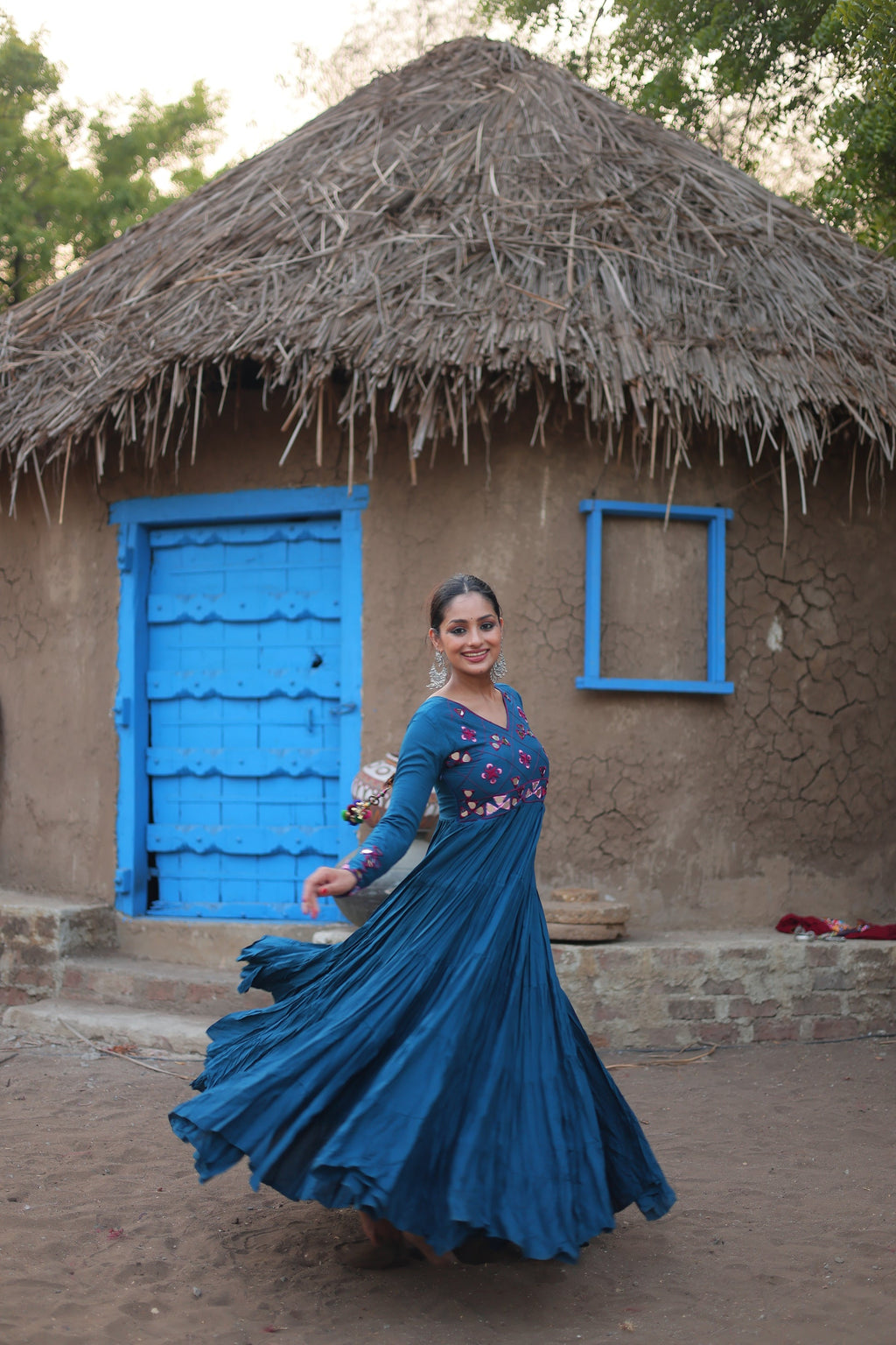 Vidhi Rama pure rayon mirror work Anarkali flared gown