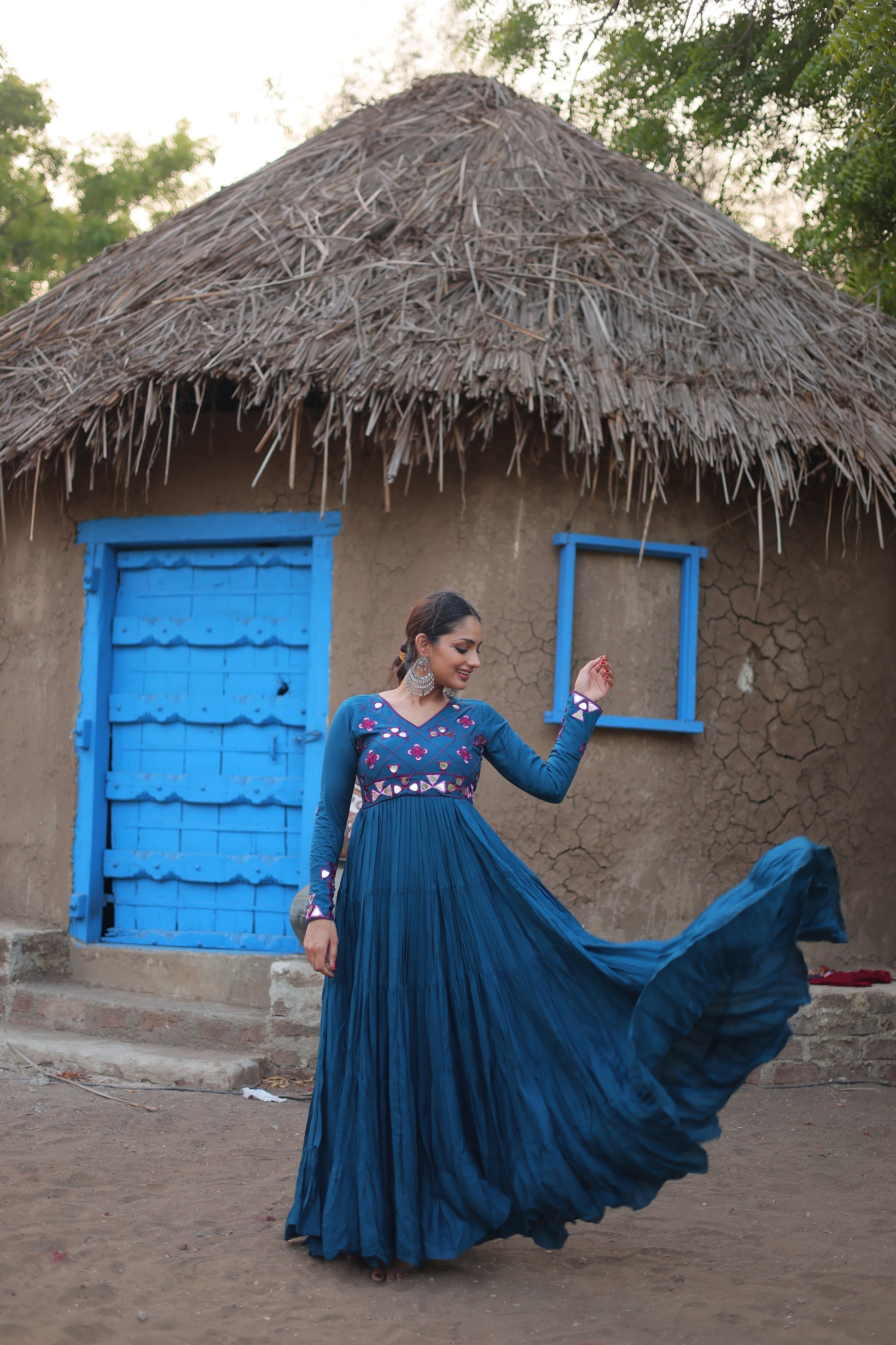 Vidhi Rama pure rayon mirror work Anarkali flared gown