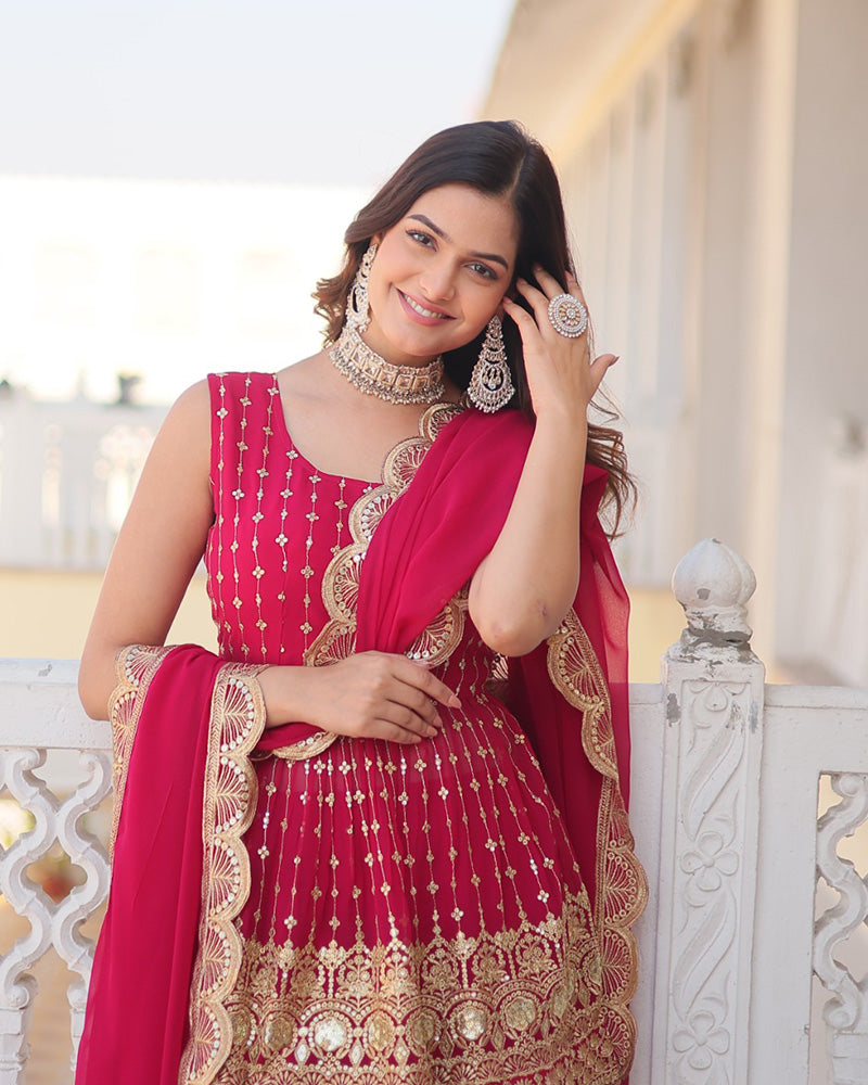 Sharanya off-white Vichitra silk embroidered lehenga choli set