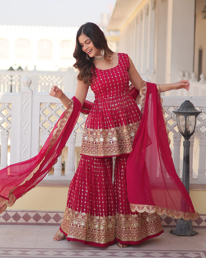 Sharanya off-white Vichitra silk embroidered lehenga choli set
