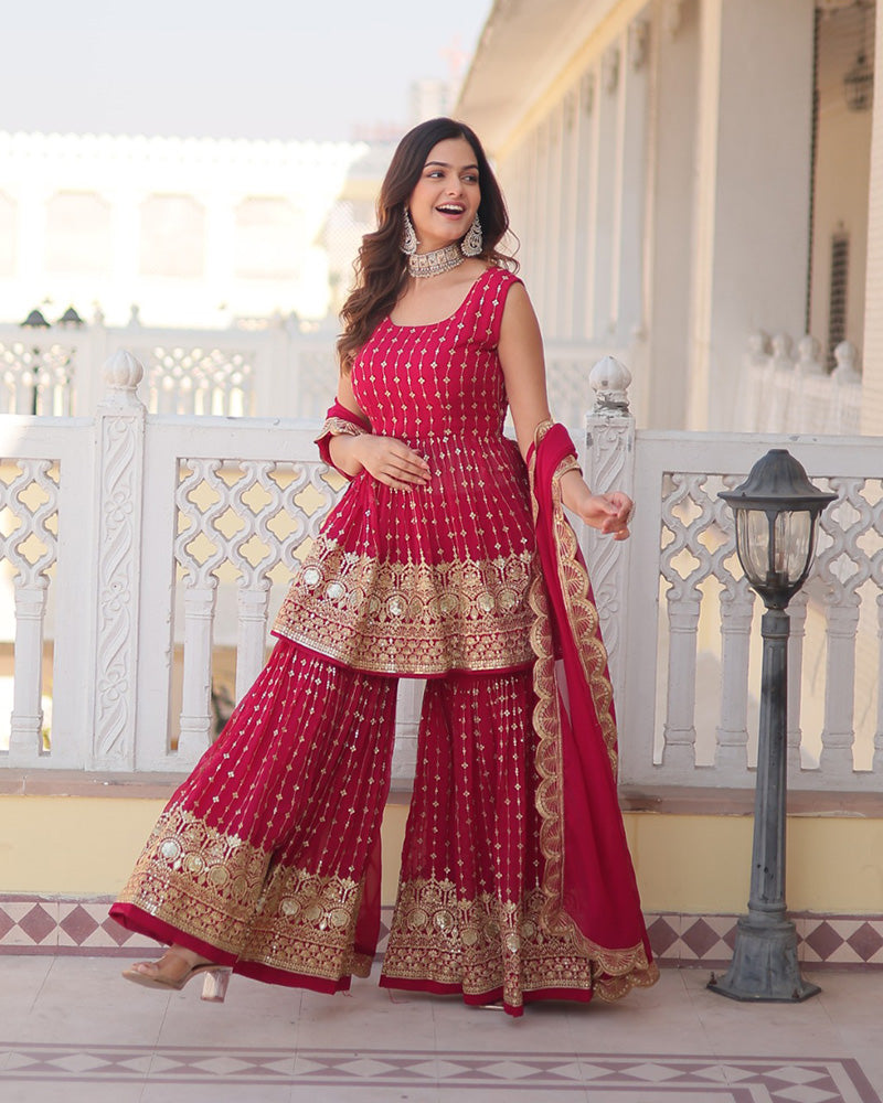 Sharanya off-white Vichitra silk embroidered lehenga choli set