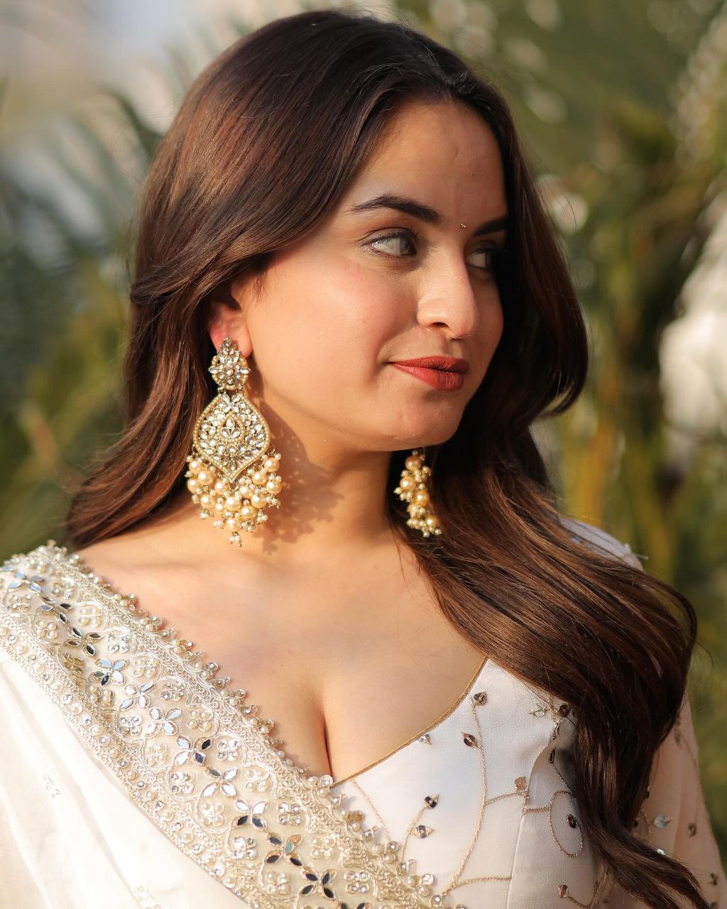 White princess anarkali suit set with golden embroidery