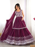 Wine coloured georgette sequin embroidered lehenga with top